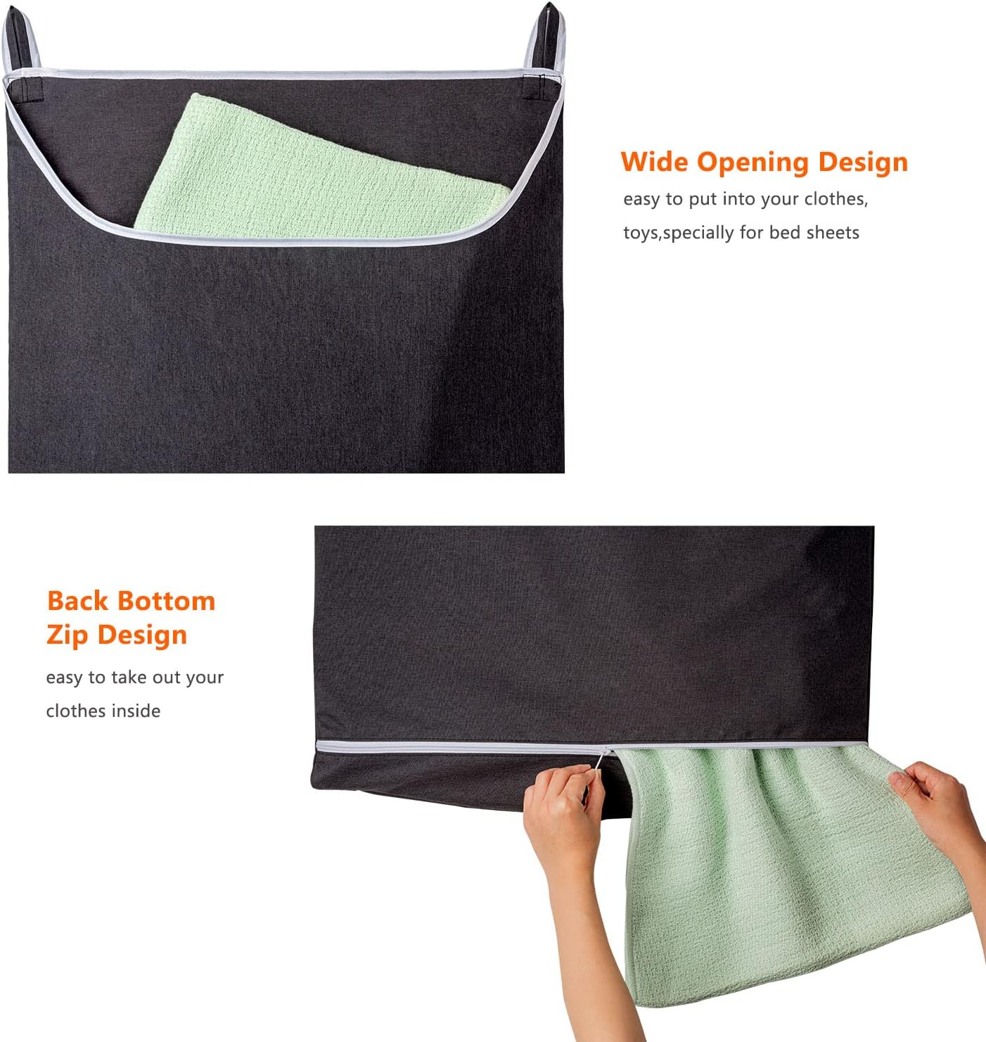 XL Hanging Laundry Hamper Bag, Black Door Hanging Hamper with Large Openging Hanging Laundry Hamper Storage Bag Large Size 36X22 Inch (Black)