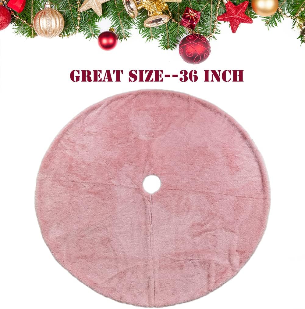 AOGU 36 Inch Faux Fur Christmas Tree Skirt Pink Shiny Plush Skirt for Merry Christmas Party Christmas Tree Decoration