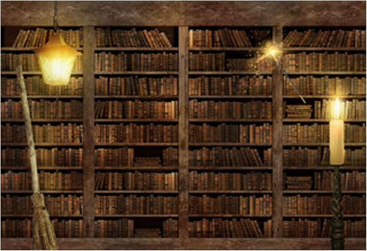 Funnytree 7x5FT Wizard Magic Bookshelf Photography Backdrop for Halloween Bookcase Dress Up Party Decor Ancient Library Background Photo Booth Prop