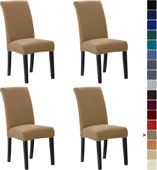 Howhic Stretch Chair Covers for Dining Room Set of 4, Removable Washable Dining Room Chair Covers, Dining Chair Slipcovers Seat Protector, Great Home Decor and Banquet Upholstery (Tan, 4 Pack)