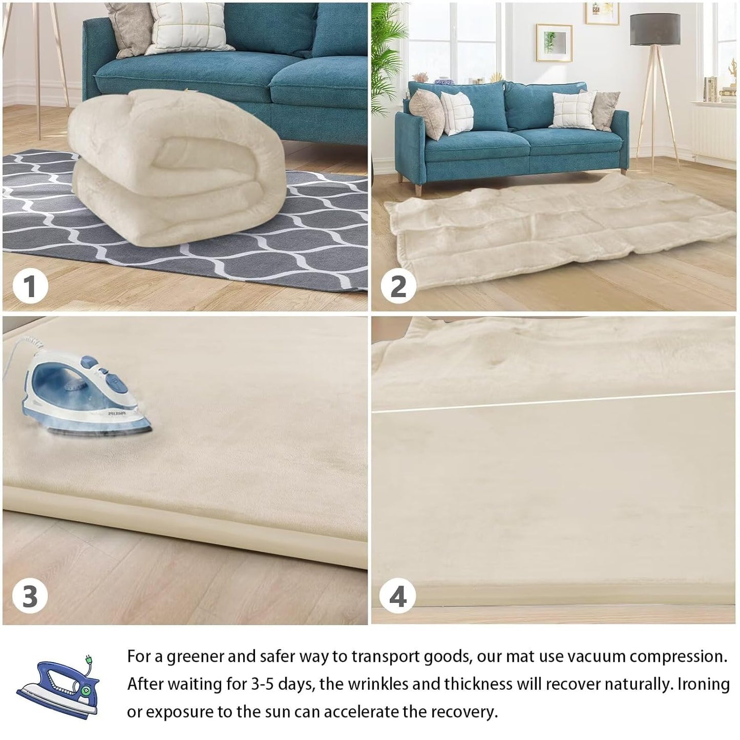 Baby Play Mat for Floor Tummy Time Mat Nursery Rug Muscle Mat Area Rug Playroom Rug Tatami Mat 9'2"x6'7" Memory Foam 1.3" Thick Crawling Mat for Babies,Toddlers, Infants, Kids,Floor Mat(Beige)