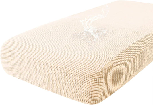 hyha Waterproof Couch Cushion Covers for Pets, Non Slip Sofa Seat Cover for Dogs Washable, Soft Thick Stretch Jacquard Fabric, Sofa Slipcovers with Elastic Bottom (1 Piece for Large, Beige)