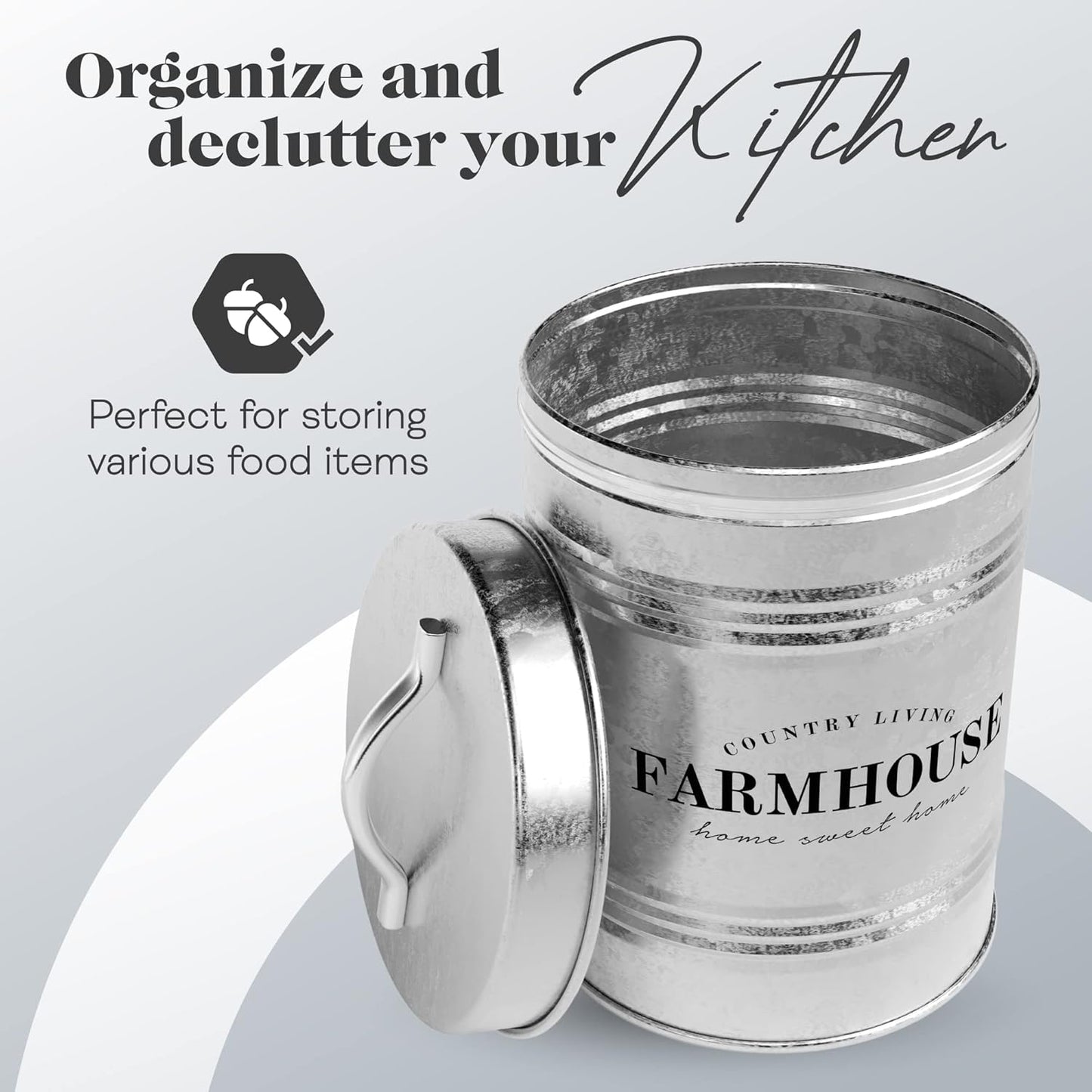 Amici Home Farmhouse Galvanized Canister | Dry Food Storage Container | Airtight Lid | 76 Oz Capacity | Farmhouse Décor | Rustic Metal Canister for Kitchen Countertop