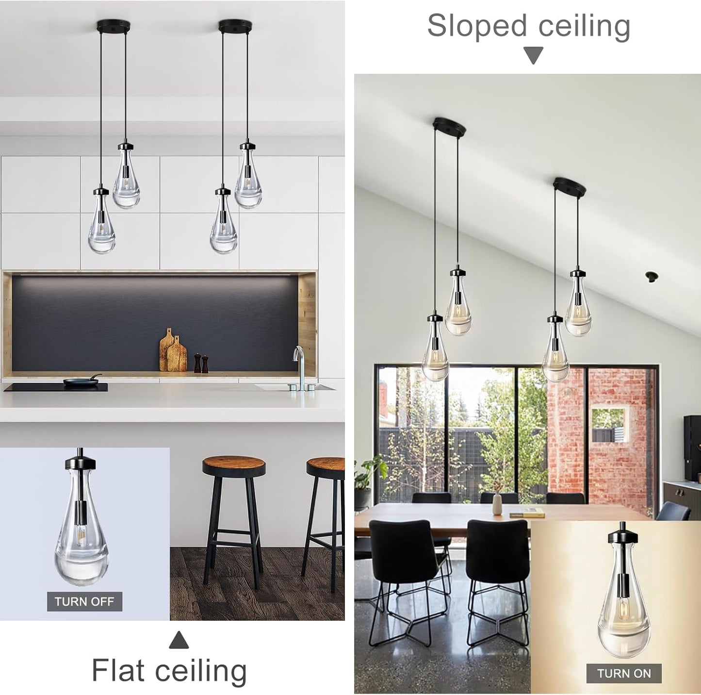 Black Raindrop Pendant Lights Kitchen Island, Bronze 2-Light Cluster Pendant Light for Dining Room, Dimmable Hanging Pendant Lighting Bedroom Light Fixture Ceiling Chandelier for Foyer