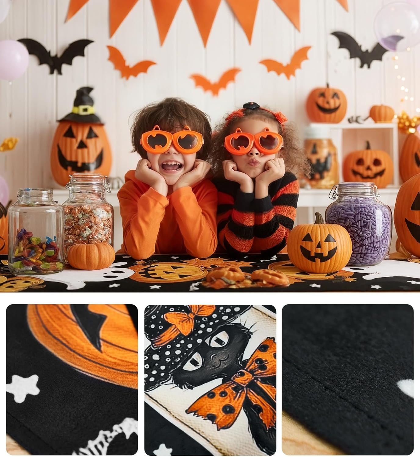 Halloween Table Runner,72 Inches Pumpkin Ghost and Spider Web Pattern Table Runner for Halloween, Table Decoration/Party Dinner Table Decor,Kitchen,Mantel,Bedroom Decoration