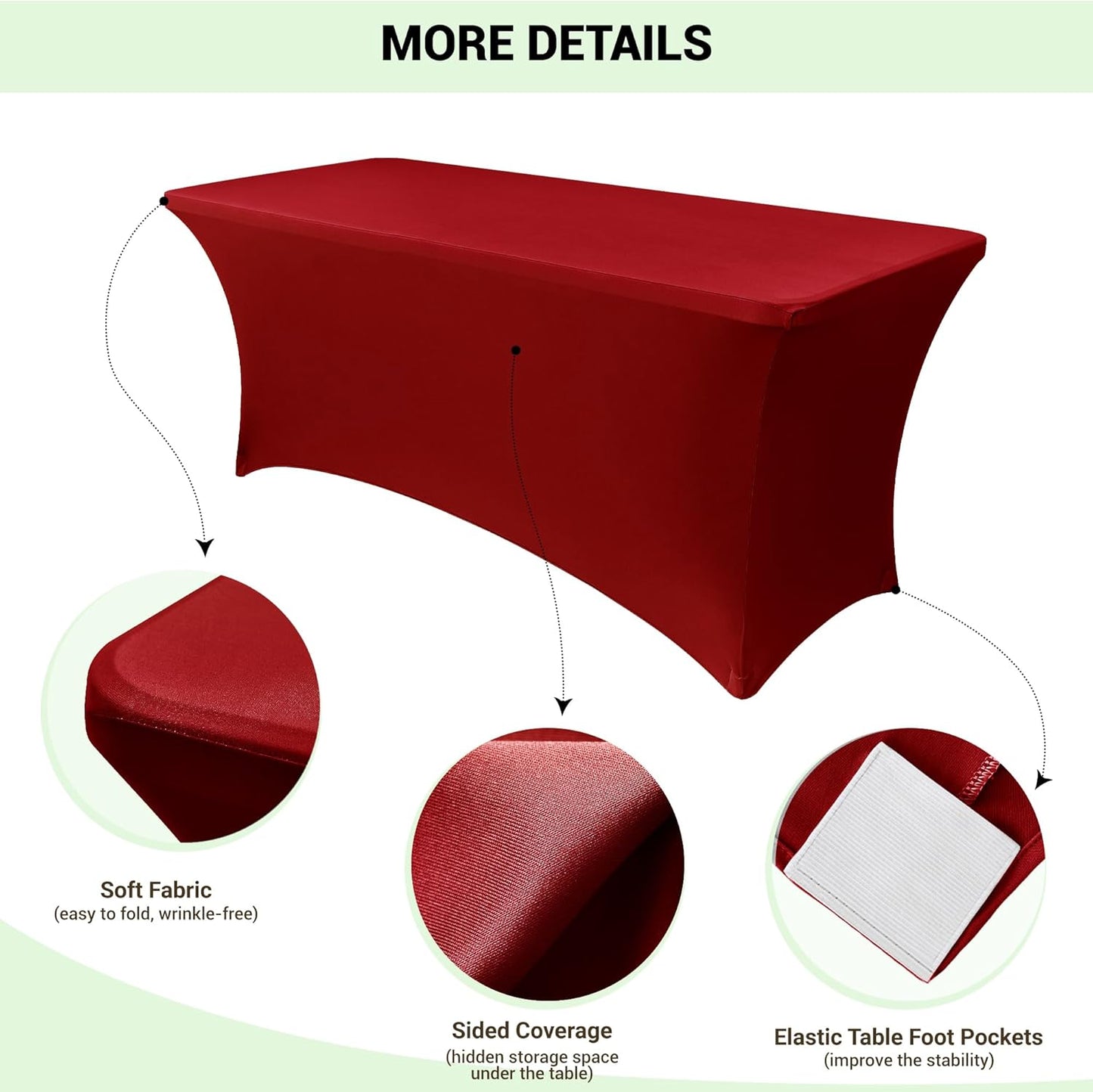 Obstal 8Ft Stretch Spandex Table Cover for Standard Folding Tables - 2 Pack Universal Rectangular Fitted Tablecloth for Party, Banquet, Events, Trade Show (Dark Red, 96L x 30W x 30H Inches)