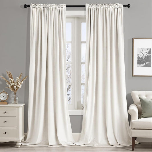 MIULEE Ivory Velvet Curtains Thermal Insulated Blackout Curtain Drapes for Bedroom Living Room Darkening 84 Inches Long Curtains Panels Rod Pocket Set of 2