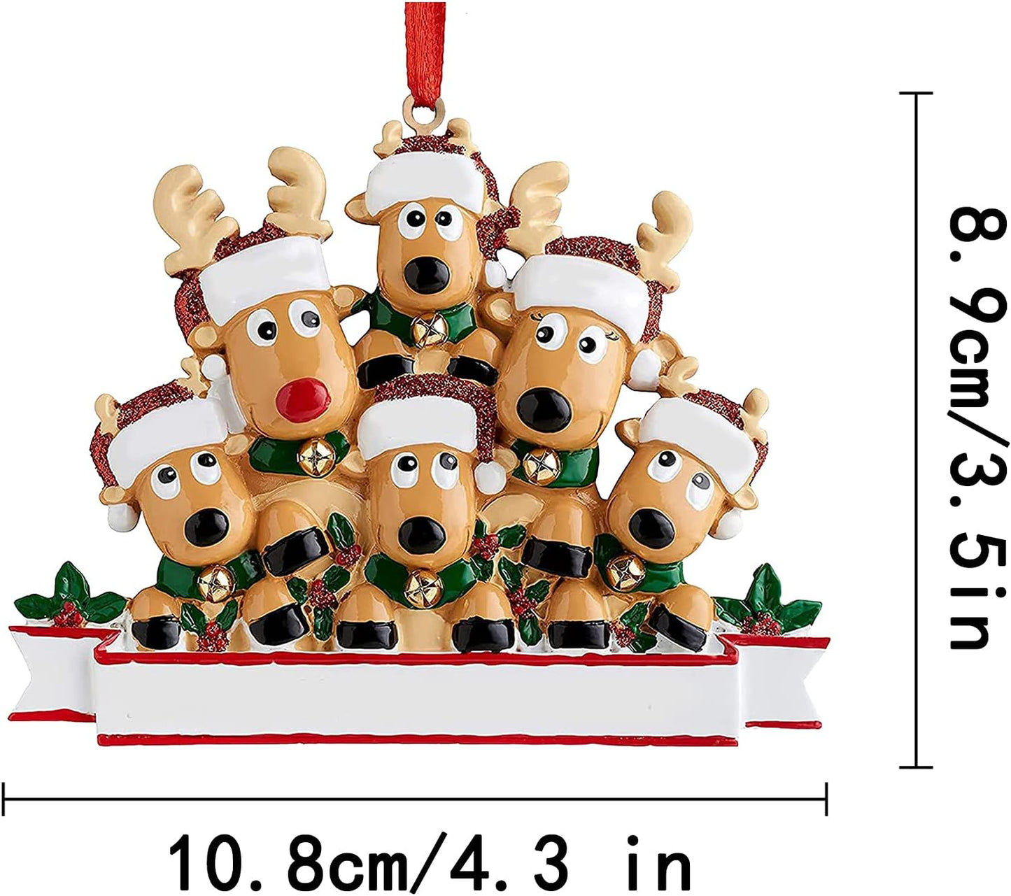 Personalized Deer Christmas Ornaments 2025 Family of 2,3,4,5,6,7,8 Custom Name Reindeer Xmas Ornament with Text,Customized Christmas Decoration Gifts - Family of 6
