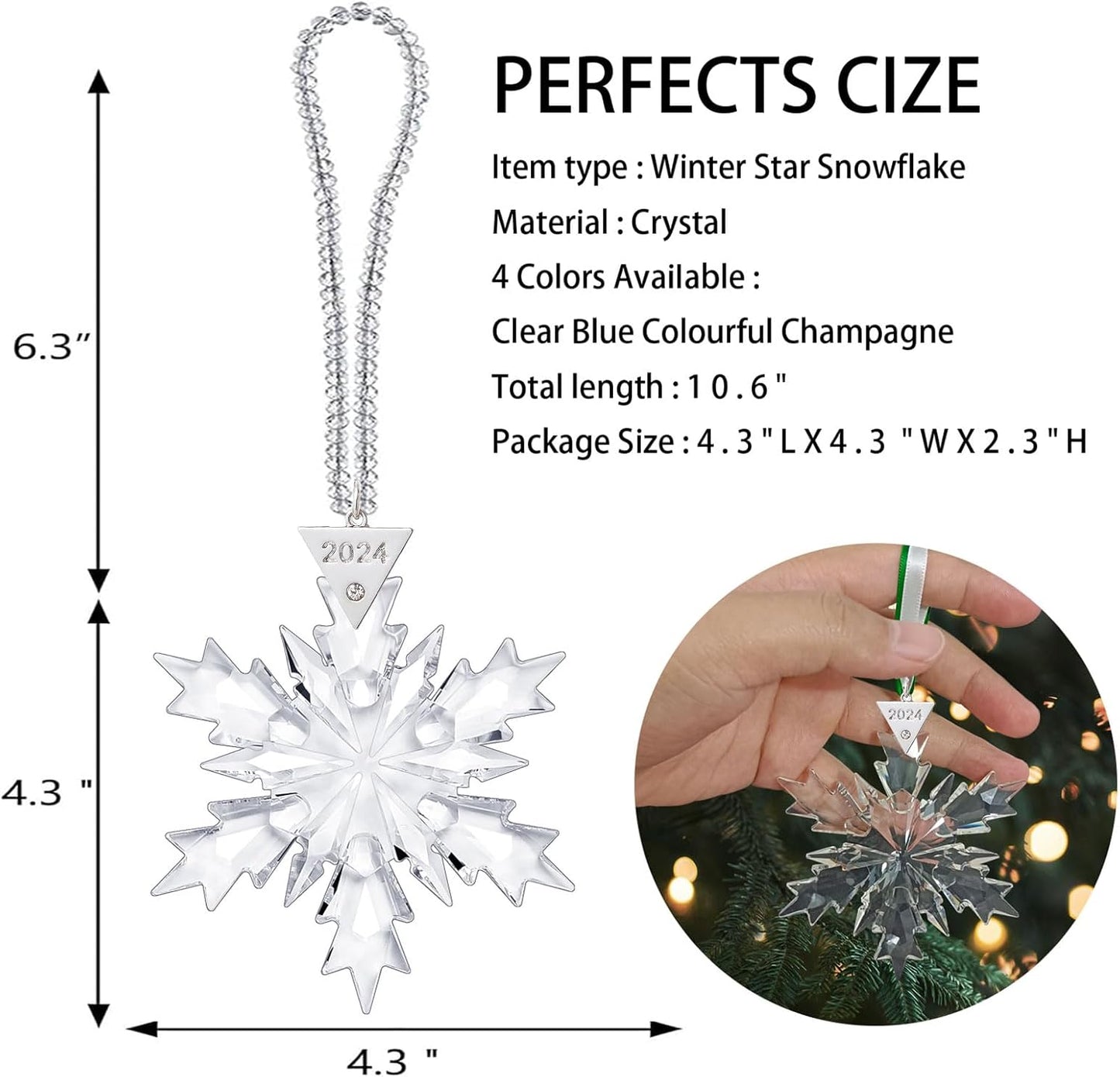 2024 Annual Christmas Ornaments Crystal Snowflake Star - Christmas Tree Ornaments Pendant Crystal Sun Catcher Home Hanging Decor (2024 New White)