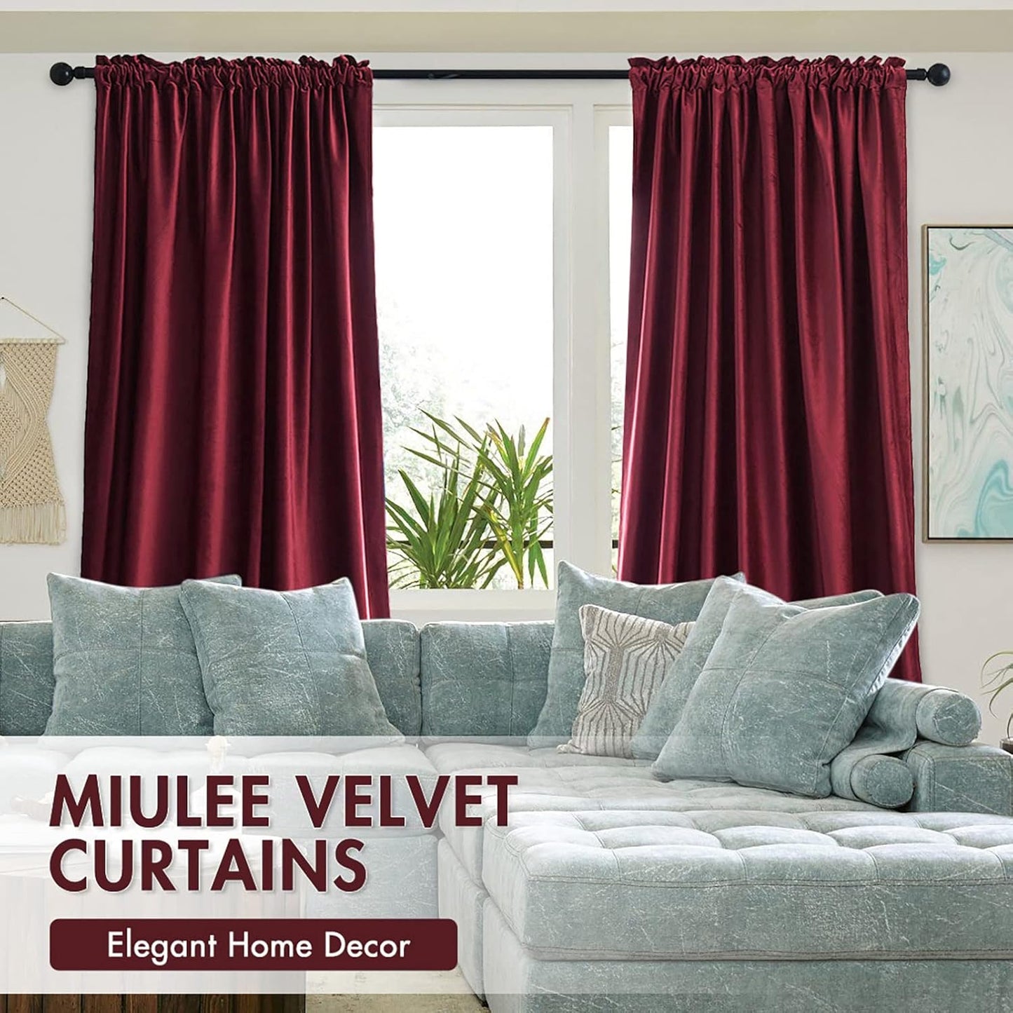 MIULEE Burgundy Velvet Curtains Thermal Insulated Blackout Curtain Christmas Drapes for Bedroom Living Room Darkening 72 Inches Long Curtains Panels Rod Pocket Set of 2