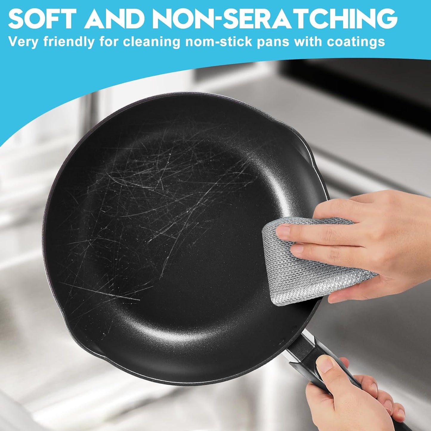 10 Pcs New Upgraded 3 Layers Non Scratch Wire Dishcloth, Multipurpose Wire Dishwashing Rags, Wet & Dry for Cookware, Sinks, Dishes, Stoves & Fireplaces 9.87“ x 9.87”