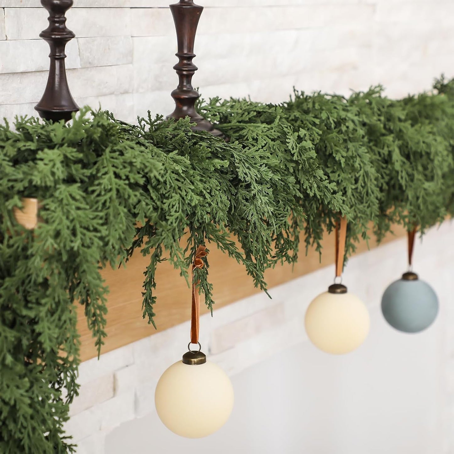 Jutom 2 PCS 9 ft Christmas Cedar Garland - Artificial Realistic Holiday Cedar Pine Needles Greenery Garland Decoration for Mantel Table Winter Party