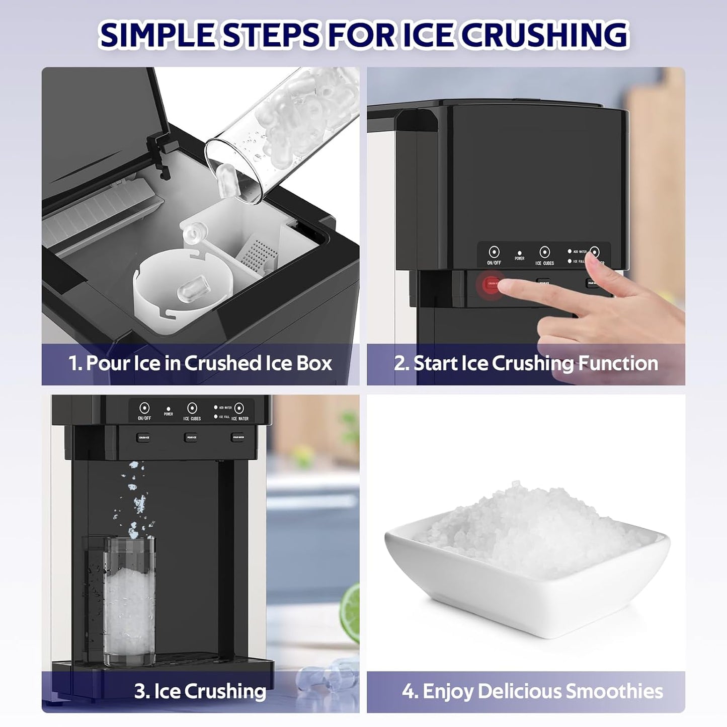 3 in 1 Water Dispenser with Ice Maker, Nugget Ice Maker Countertop, Bullet Ice, Crushed Ice, Water Cooler, 44Lbs/24H, 12 Ice Cube/6Min, Self-Cleaning, 4Lbs Ice Storage, Home, Kitchen, Party, RV