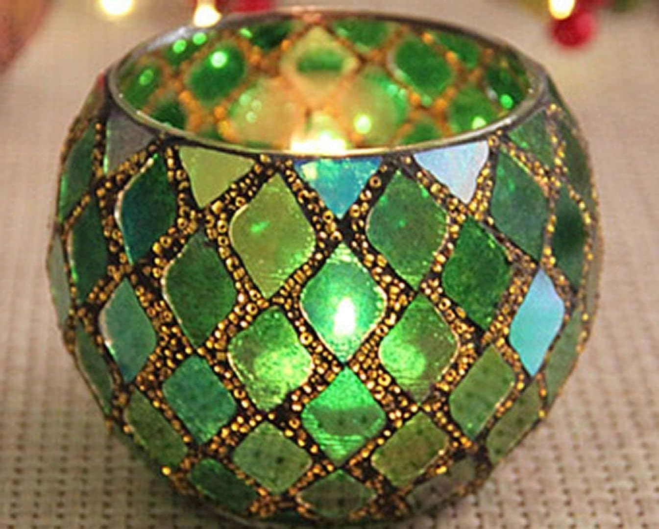 Votive Candle Holder Tea Lights - Glass Candle Holders, Mosaic Tealight Candle Holder, Candle Jar Cup for Wedding Centerpiece Party Table Decorations, Valentines Day Decor