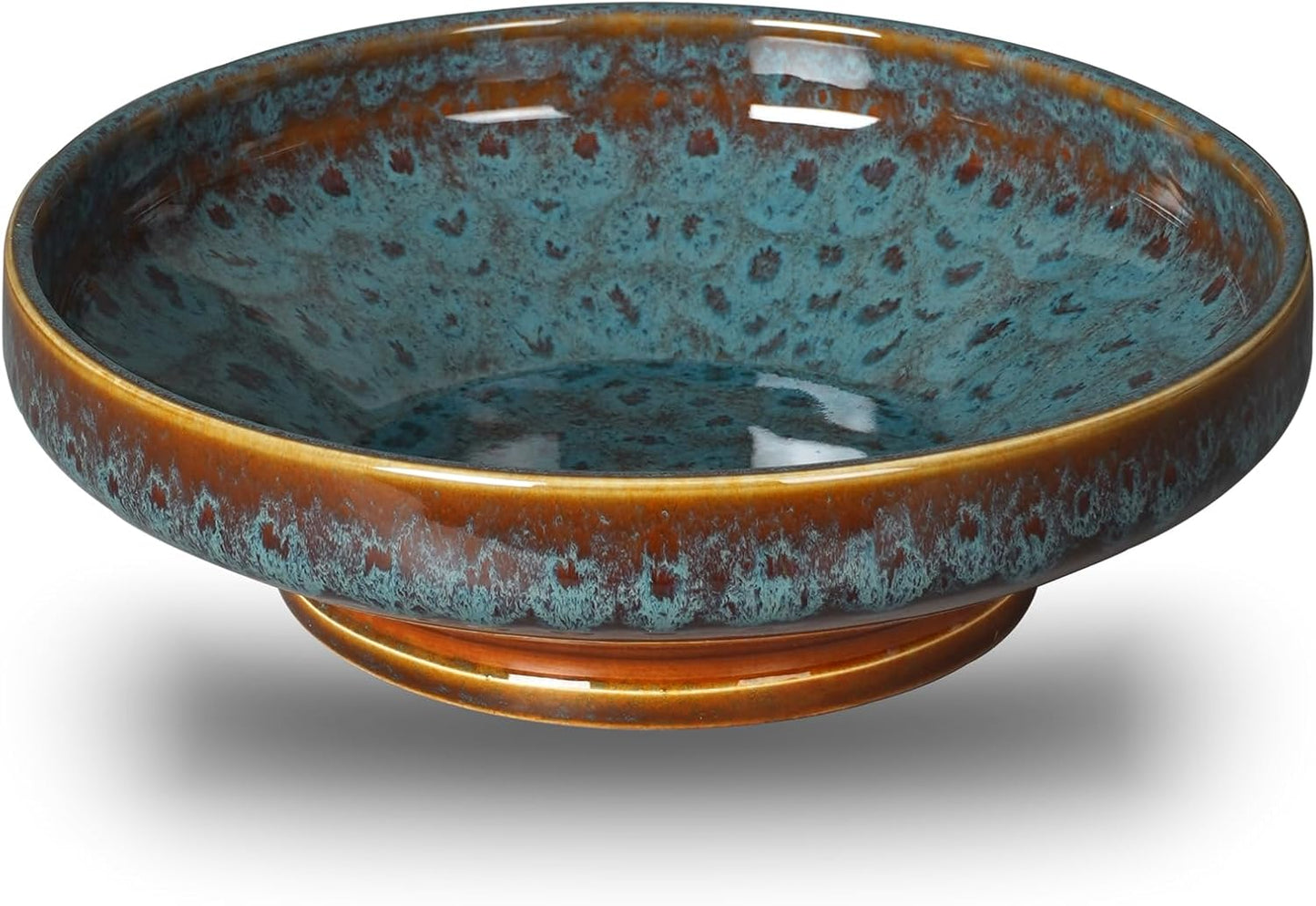 Ceramic Fruit Bowl for Kitchen Counter,Decorative Pedestal Bowl for Table Countertop,Large Footed Serving Bowl,10.2 Inch (peacock Green)