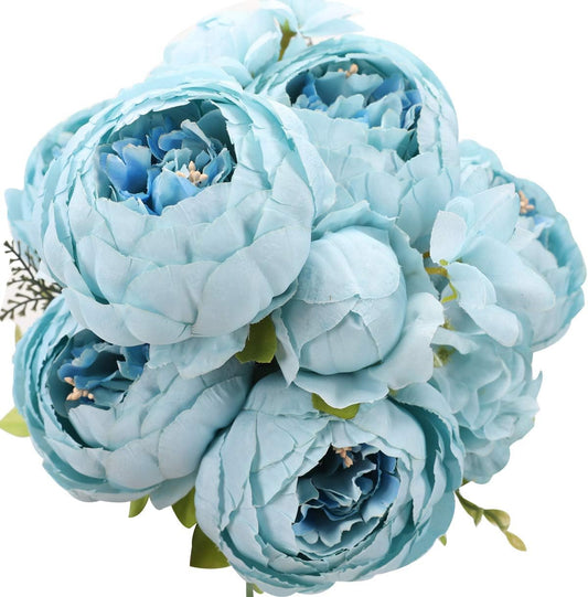 Duovlo Artificial Peony Silk Flowers Fake Flowers Vintage Wedding Home Decoration,Pack of 1 (Spring Blue)