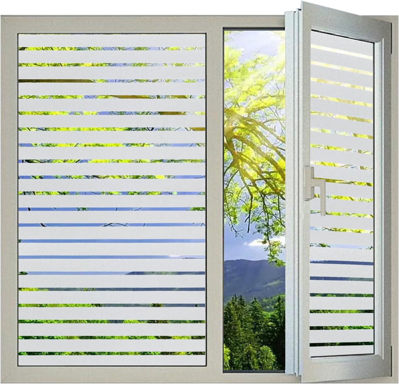 Window Privacy Film with Installation Tools,Stripe Window Film, Static Cling, Anti UV, Heat Control, Ideal for Home Shower Office Glass Door (Stripes Pattern, 45.2X157.4Inch)