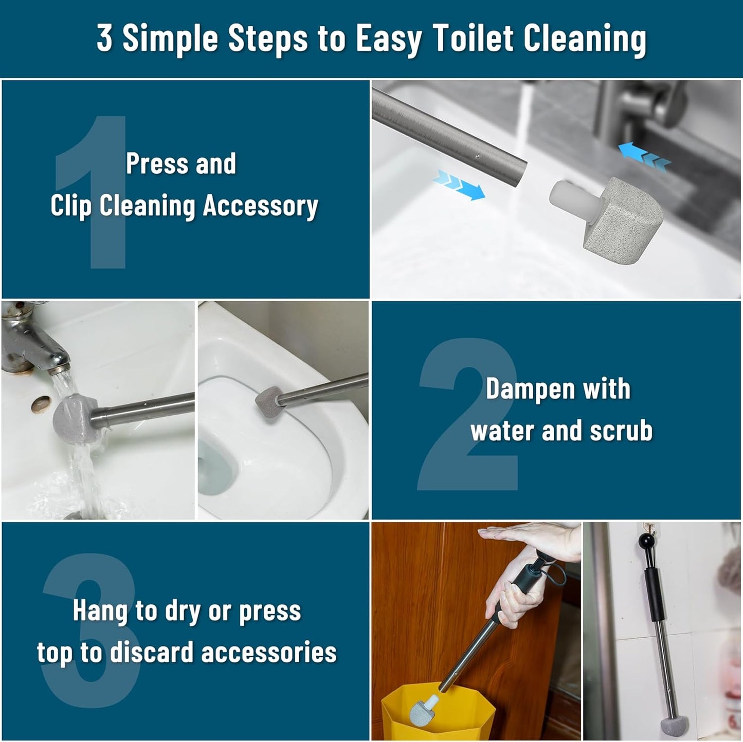 2025 New Pumice Toilet Cleaner 17inch with Handle - Toilet, Pool & Tub Hard Water Stain Remover (1handle+8pumice)