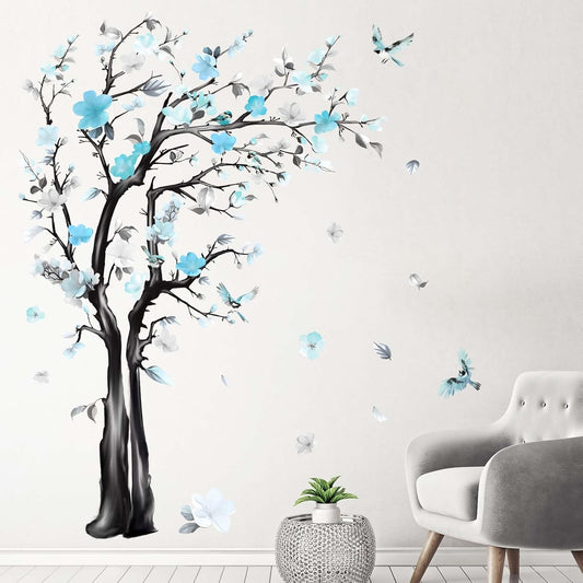 Large Watercolor Tree Wall Decals - Flower Tree Branch Wall Stickers - Bedroom Living Room Sofa TV Background Home Wall Decor