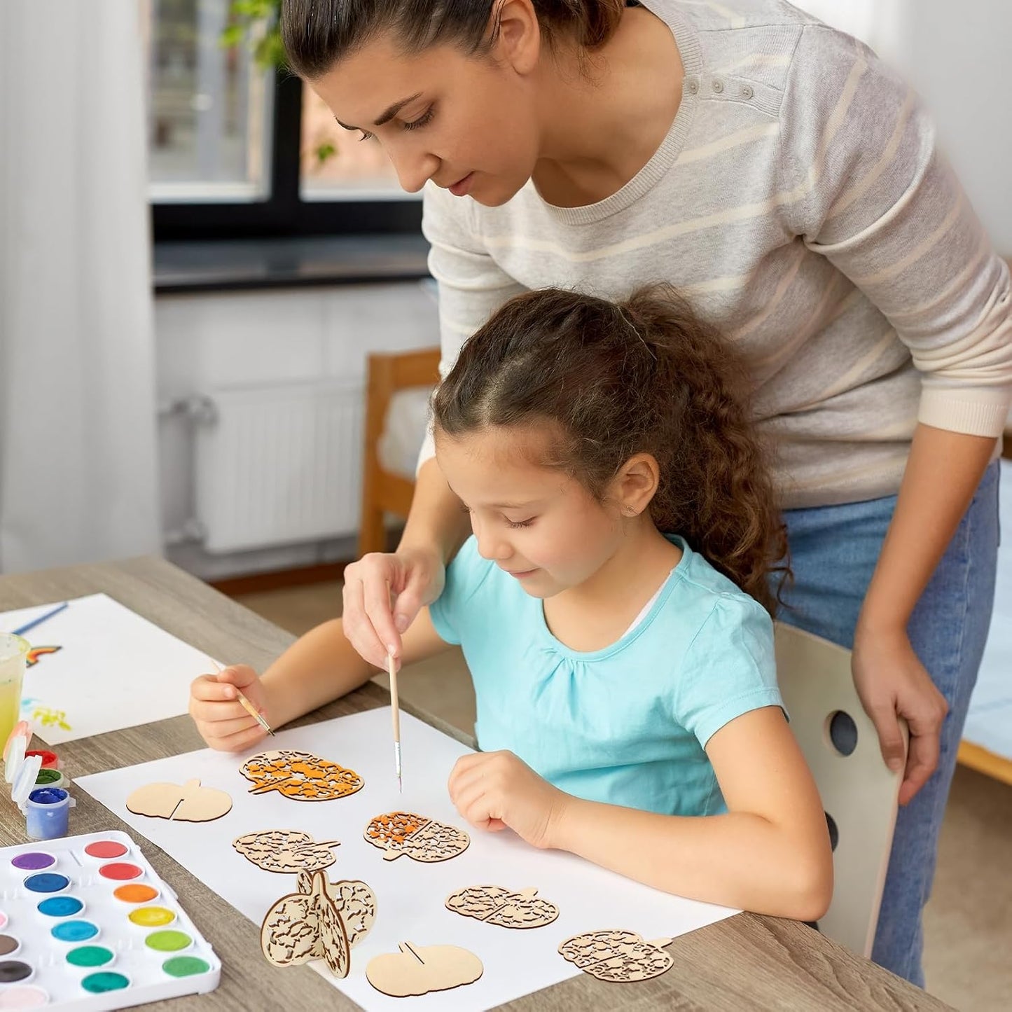 COCHIE DIY 3D Fall Pumpkin Wood Crafts to Paint for Kids Adults, Paintable Unfinished Wooden Slices for Craft, Cutouts Ornaments for Painting Decorations (24 PCS)