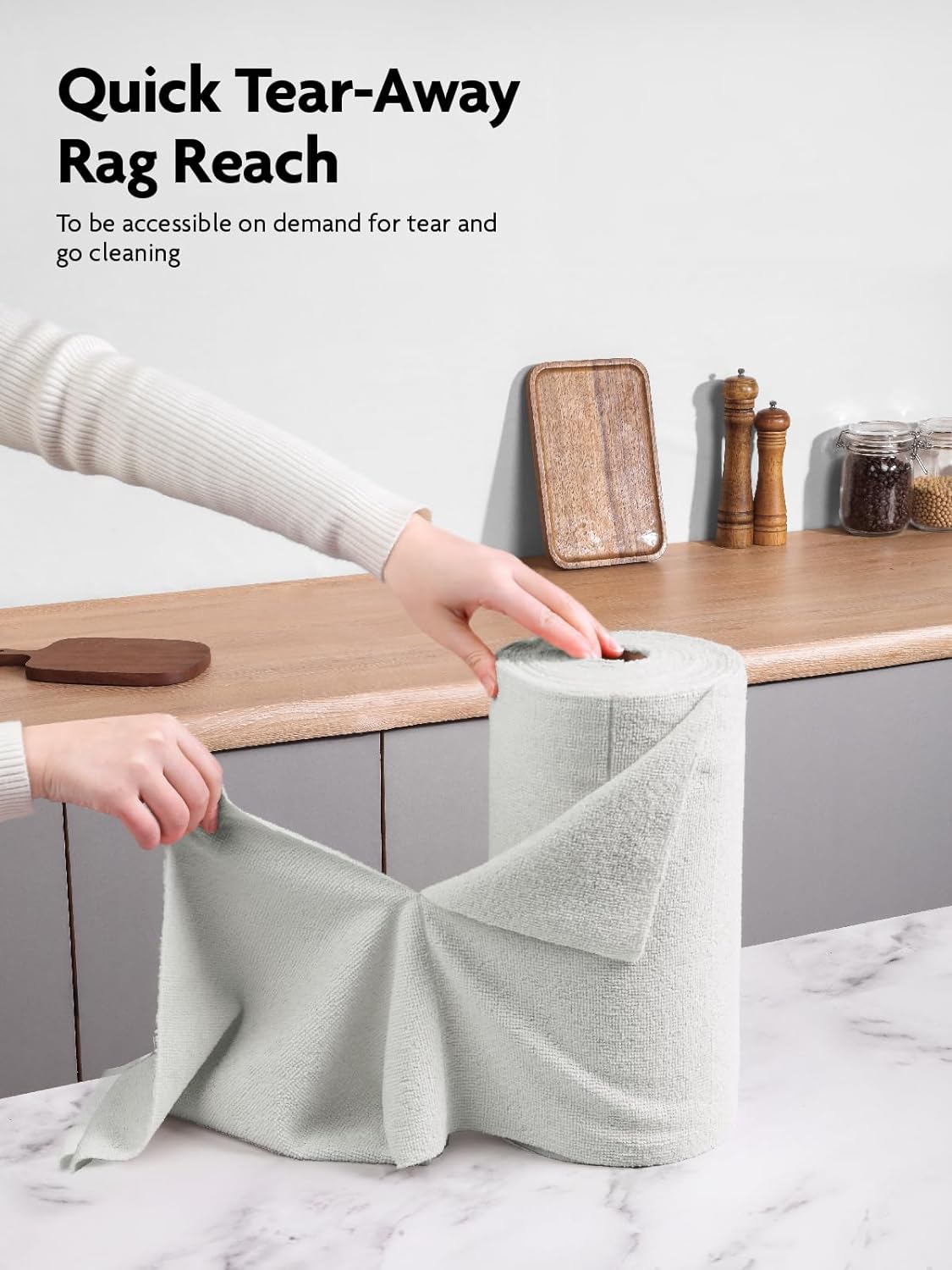 Fantasticlean Microfiber Cleaning Cloth Roll -75 Pack, Tear Away Microfiber Towels, 12" x 12", Reusable, Washable, Scratch Free, Ultra Absorbent Dish Rags for Car, Home, Garage or Shop (Cool Grey)