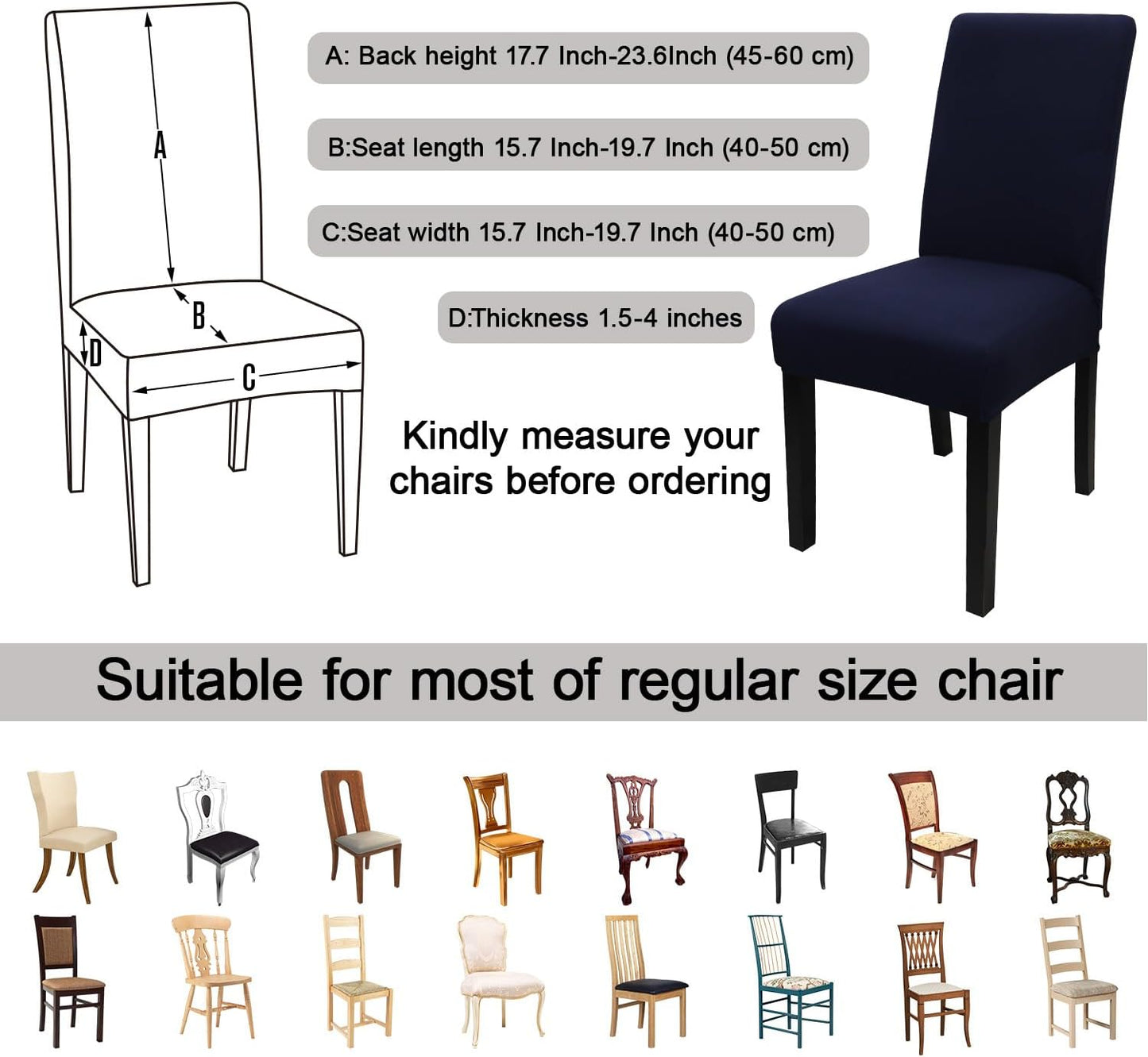 JQinHome 6 Pcs Dining Chair Slipcover,High Stretch Removable Washable Chair Seat Protector Cover for Home Party Hotel Wedding Ceremony (Navy Blue)