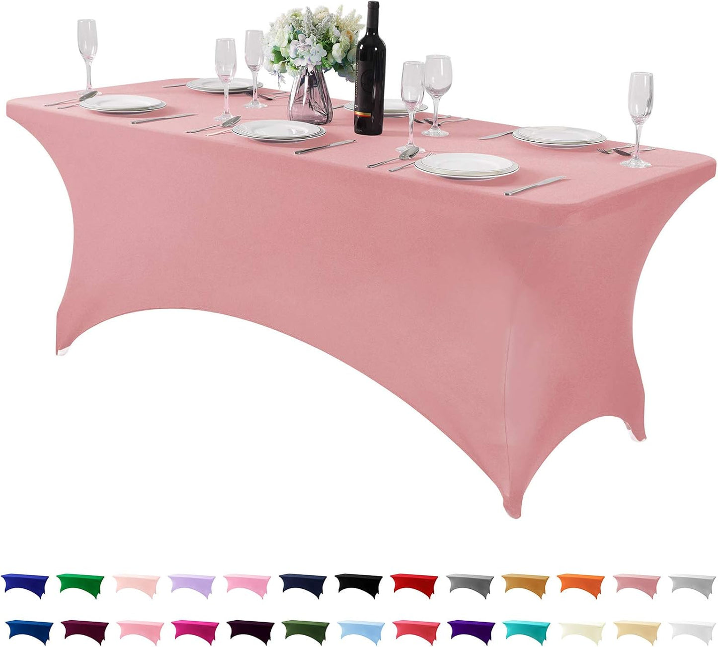 Spandex Table Cover for 6Ft or 4fT or 8ft Table Universal Fitted Stretch Tablecloth for Party, Banquet, Wedding and Events-Dusty Pink