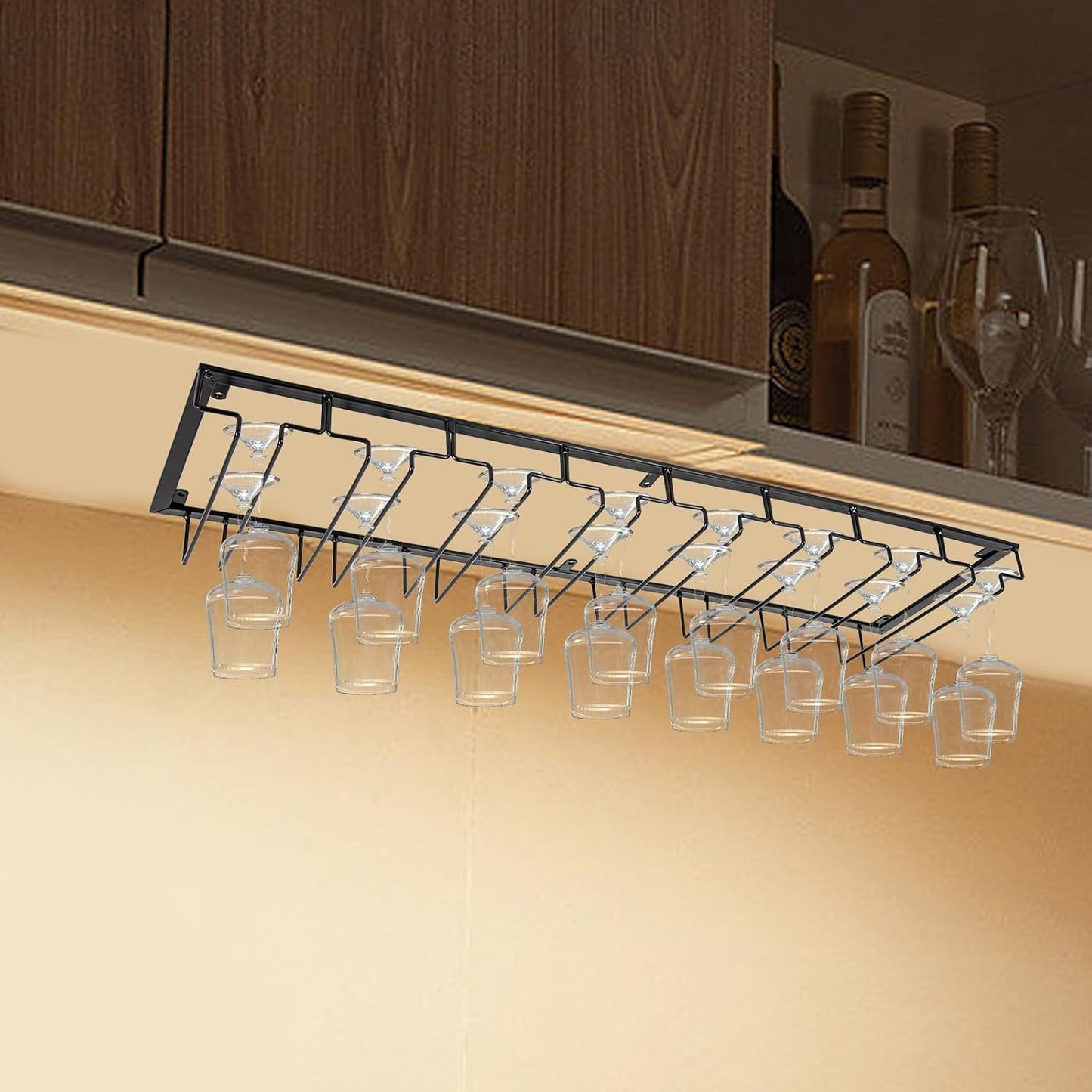 Wine Glass Rack Under Cabinet Stemware Wine Glass Holder Glasses Storage Hanger 8 Row Extreme Large Stemware Hanger Metal Bar Glasses Storage Rack for Kitchen