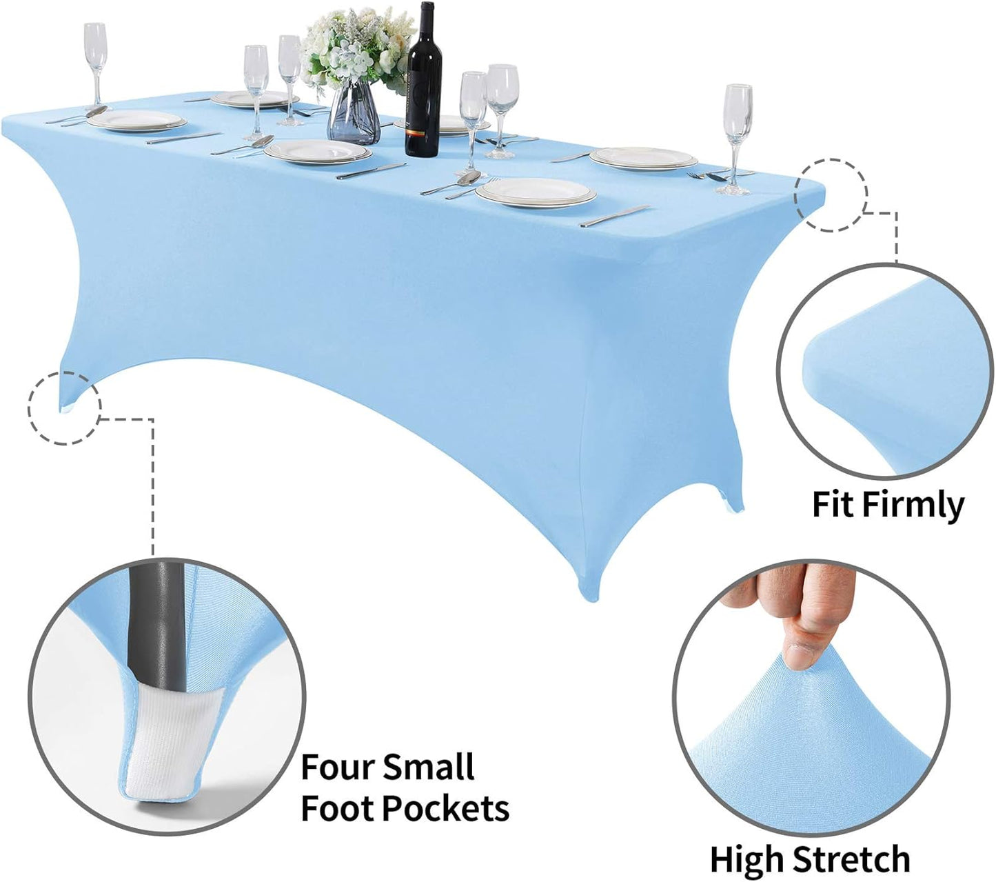 Spandex Table Cover for 6Ft or 4fT or 8ft Table Universal Fitted Stretch Tablecloth for Party, Banquet, Wedding and Events-Blue Mist