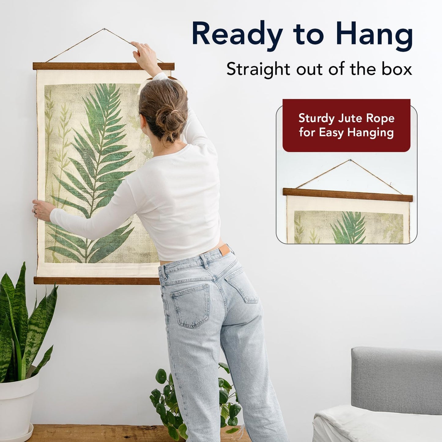 American Art Decor Leaf Wall Scroll Tapestry with Rope