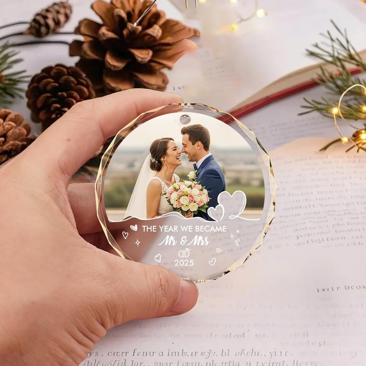 Bemaystar Personalized First Christmas Married Ornaments 2025–Personalized Wedding Gifts for Couples 2025–Bridal Shower Gifts–Just Married Gift for Newlywed Couple