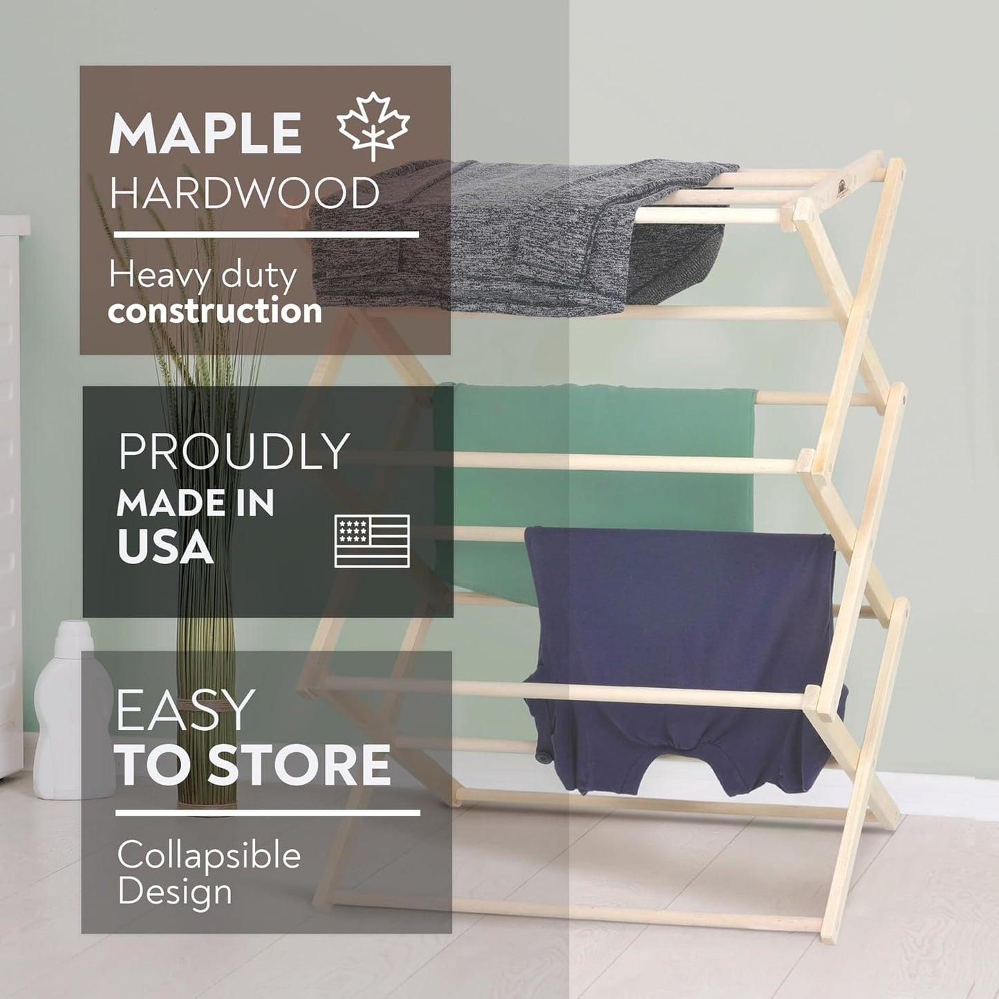 Pennsylvania Woodworks Premium American Maple Clothes Drying Rack - Handcrafted in Pennsylvania - Solid Wood Construction, Collapsible, Eco-Friendly Laundry Solution (X-Large)