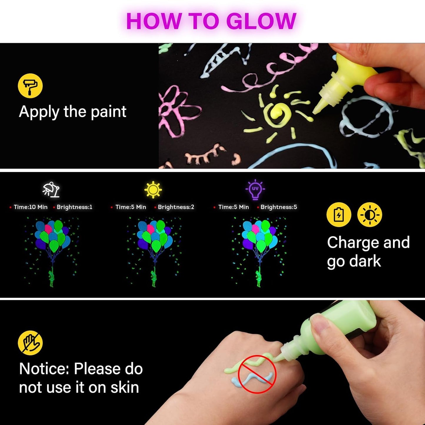 ABEIER Glow in the Dark Paint, 12 Colors (30ml/1oz) Blacklight Acrylic, Neon Craft, Long Lasting Glow Fluorescent Ideal for DIY Projects, Halloween, Easter, Christmas Decorations