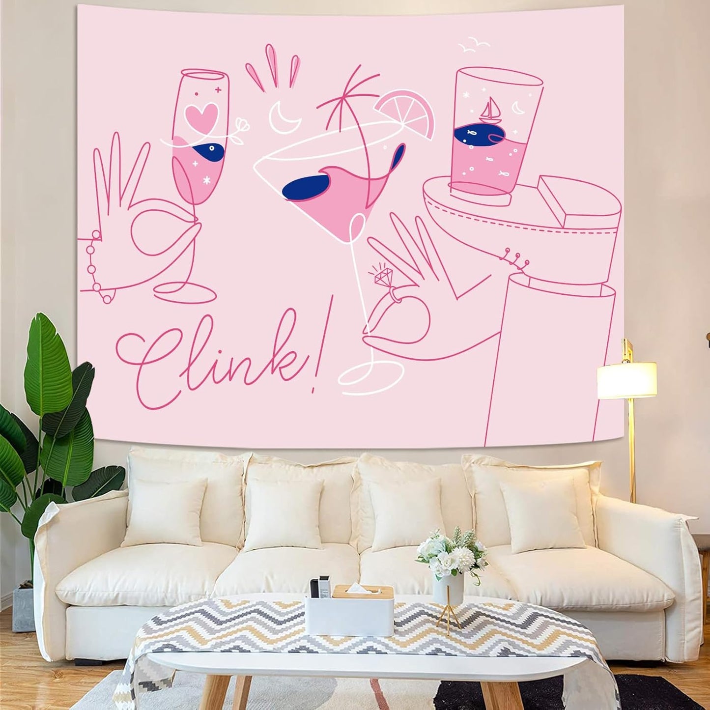 Lunerfex Y2K Tapestry Pink Party Wall Tapestry, Cute Tapestries for Bedroom Funny Tapestries Wall Hanging for Bedroom Living Room Decor Pink-2 44"x60"