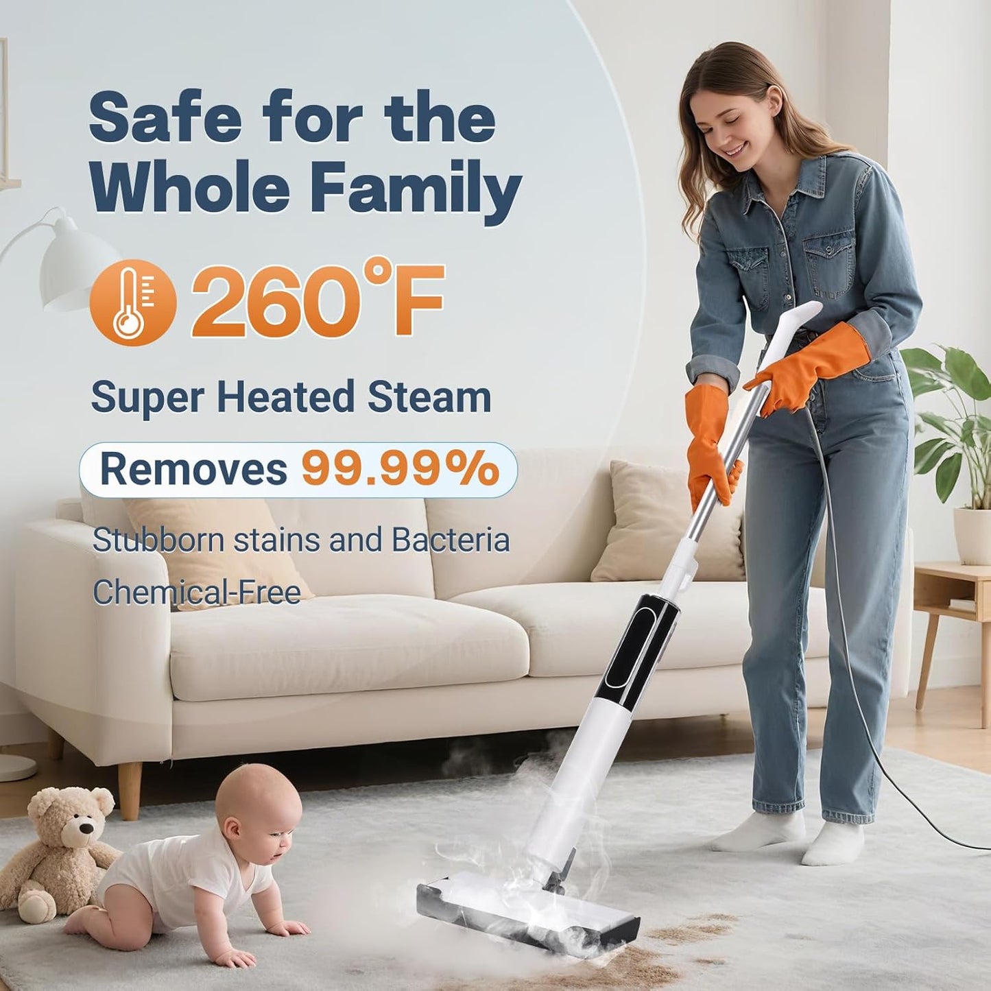 Steam Mop, Detachable Handheld Steam Cleaner for Home,1200W Heat to 260 °F in 20S, 2 Steam Modes & LED Display, 23FT Cord, Steam Mops for Floor Cleaning, Hardwood,Bathroom, Tile, Carpets