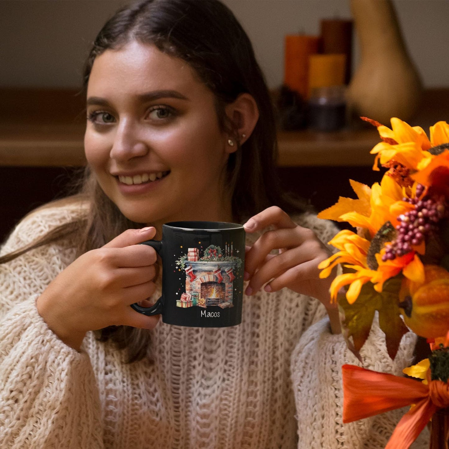 Cute Christmas Design Coffee Mug, Customized Name Black Cup For Christmas, Custom Christmas Themed Ceramic Mug 11oz 15oz, Personalized Christmas Decorative Cup, Gift For Friend Coworker