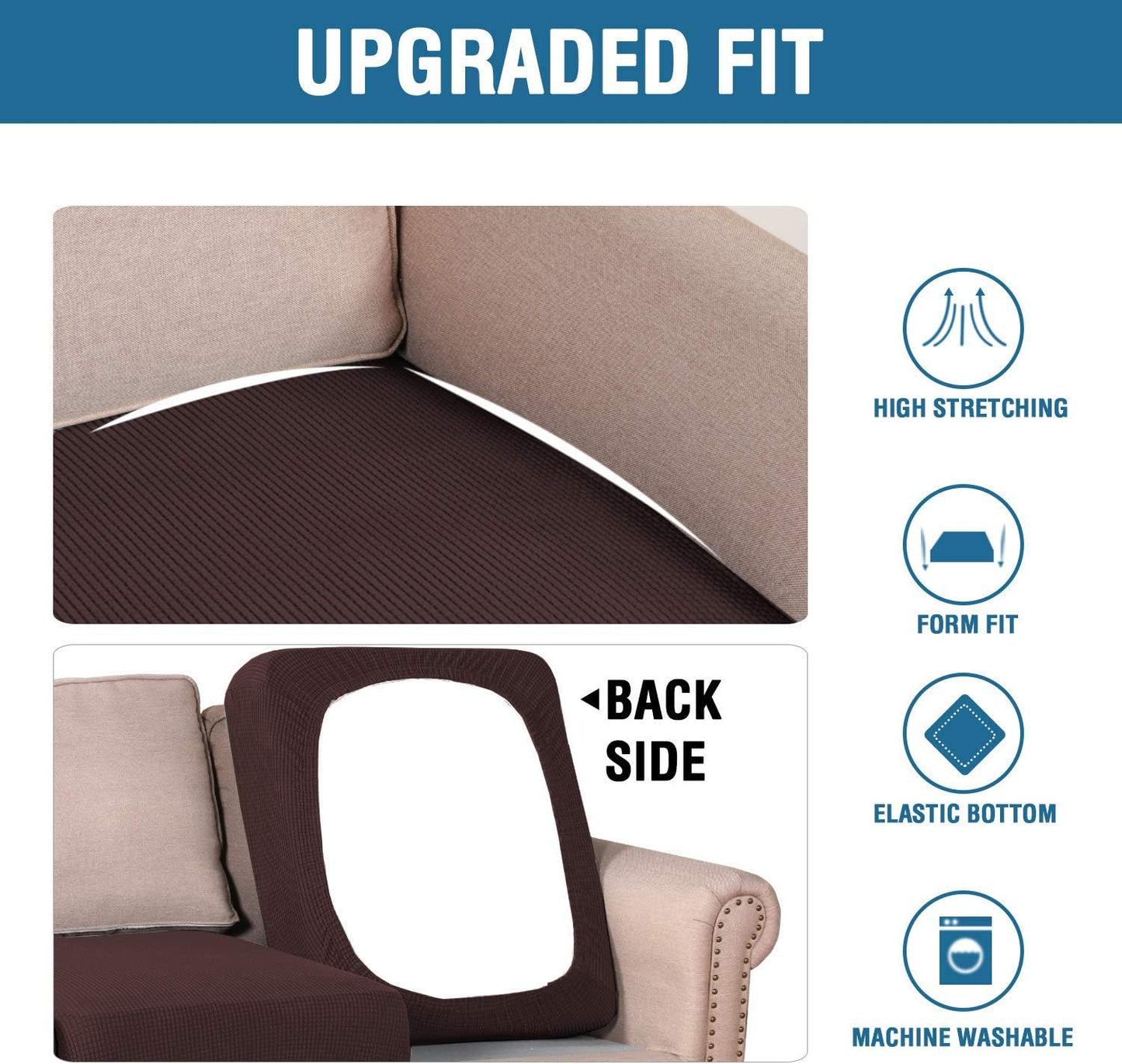 H.VERSAILTEX Super Stretch Individual Seat Cushion Covers - Thick Jacquard Textured Twill Fabric (2 Piece Large Sofa Cushion Covers, Chocolate)