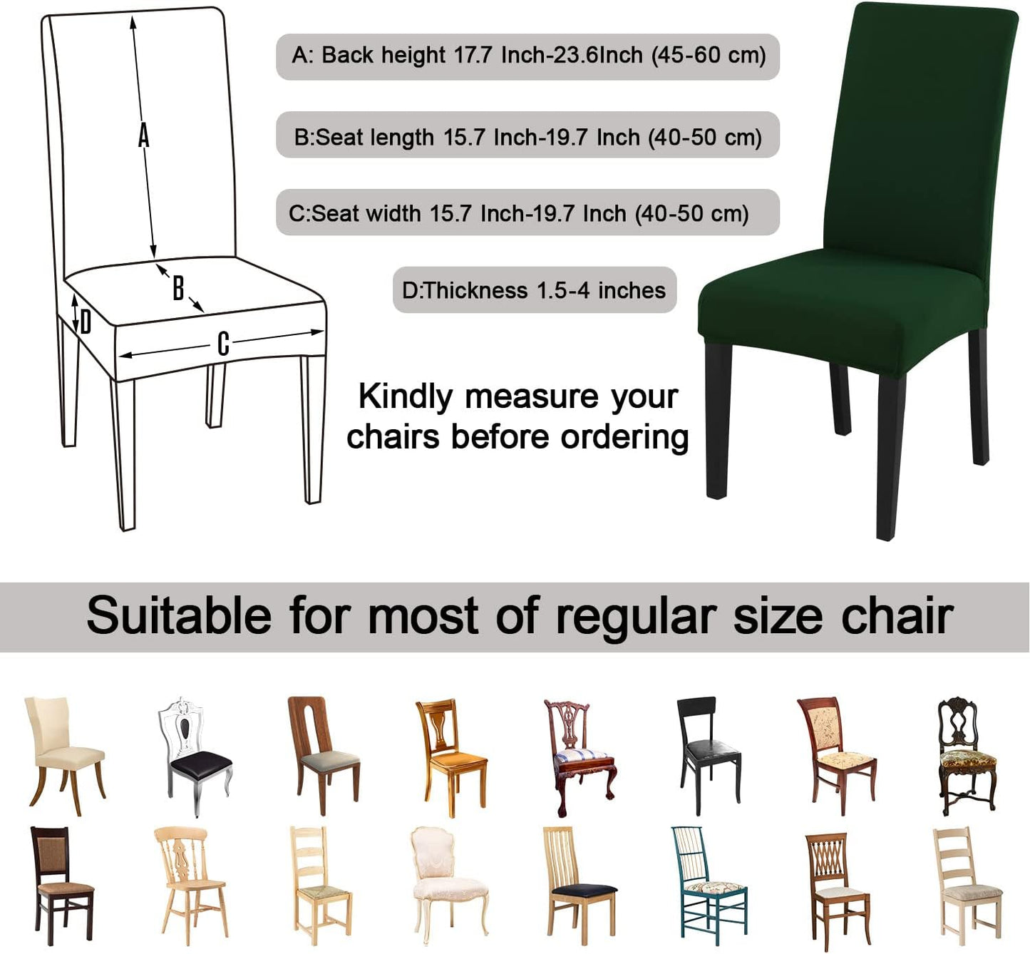 JQinHome Chair Covers for Dining Chairs, High Stretch Removable Washable Chair Protector Cover Set of 2, Chair Slipcovers for Dining Room, Kitchen,Home Party,Wedding Ceremony(Hunter Green, 2PC)