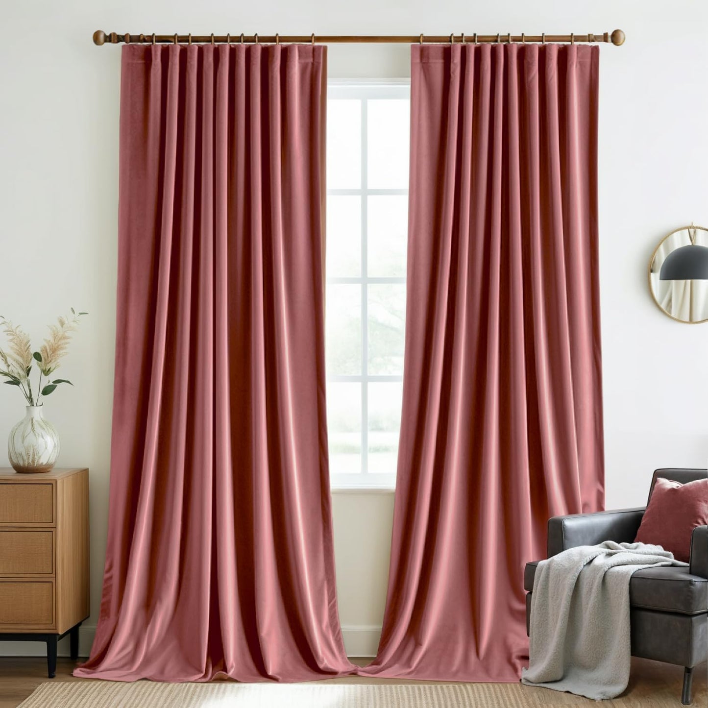 MIULEE Dusty Rose Velvet Curtains 96 Inches Long 2 Panels - Pinch Pleated Luxury Room Darkening Curtains for Bedroom Living Room Blackout Thermal Insulated Soft Pink Window Drapes Back Tab Rod Pocket