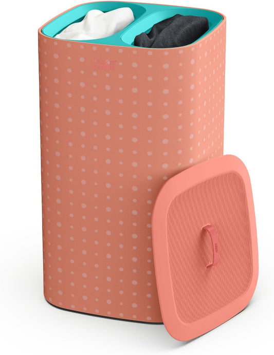 Joseph Joseph Tota Pop 60 liter/15.8 gallon Laundry Hamper Separation Basket with lid, 2 Removable Washing Bags with Handles- Coral/Green