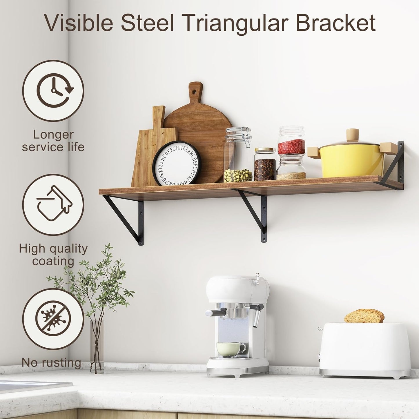 36"W x 10"D Floating Shelves, 10 Inch Deep Walnut Floating Shelves, Farmhouse Rustic Deep Wall Shelves for Home Decor, Wide Large Floating Shelf for Bathroom, Living Room, Kitchen, Study Room