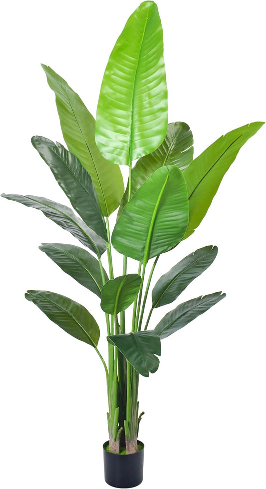 6FT Artificial Bird of Paradise Plant,Faux Palm Tree Potted Plant with Real Touch Leaves,Fake Trees for Home Living Room Office Indoor Outdoor Decor(6FT-1Pack)