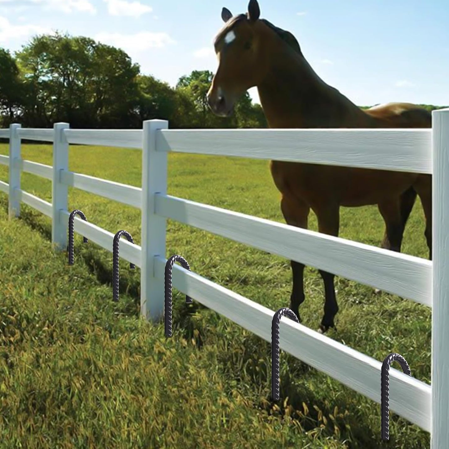 AAGUT 20 Pack Rebar Stakes J Hook 36 inch Heavy Duty Trampoline Stakes Steel Ground Anchors with Chisel Point End for Camping Tent Canopy and Chain Link Fence,Black