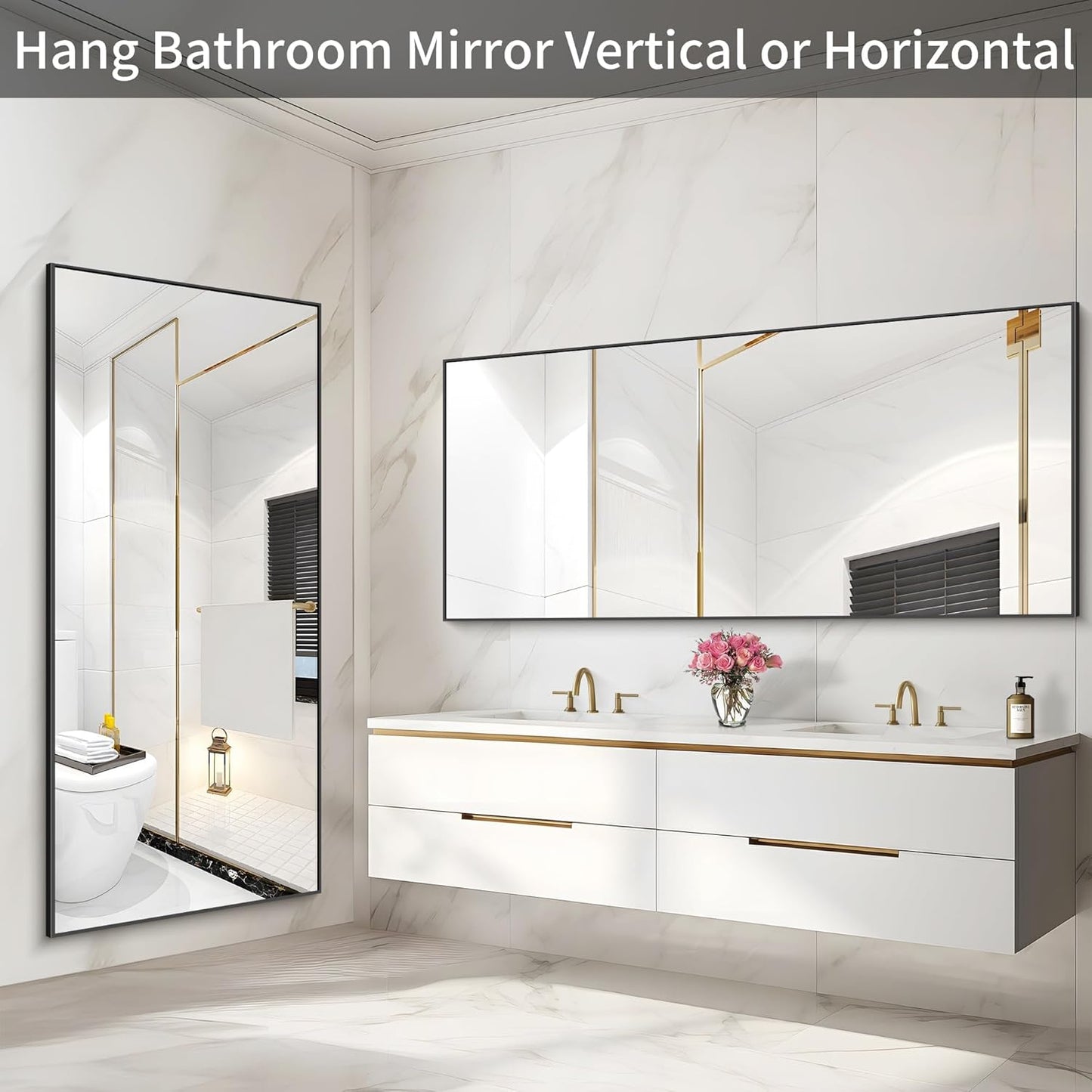 36x72inch Bathroom Mirror, Black Rectangle Mirror with Thin Metal Frame, Large Rectangular Wall Mirrors for Bathroom, Living Roomm, Hair Salon, Big Farmehouse Mirror Hang Horizontal/Vertical