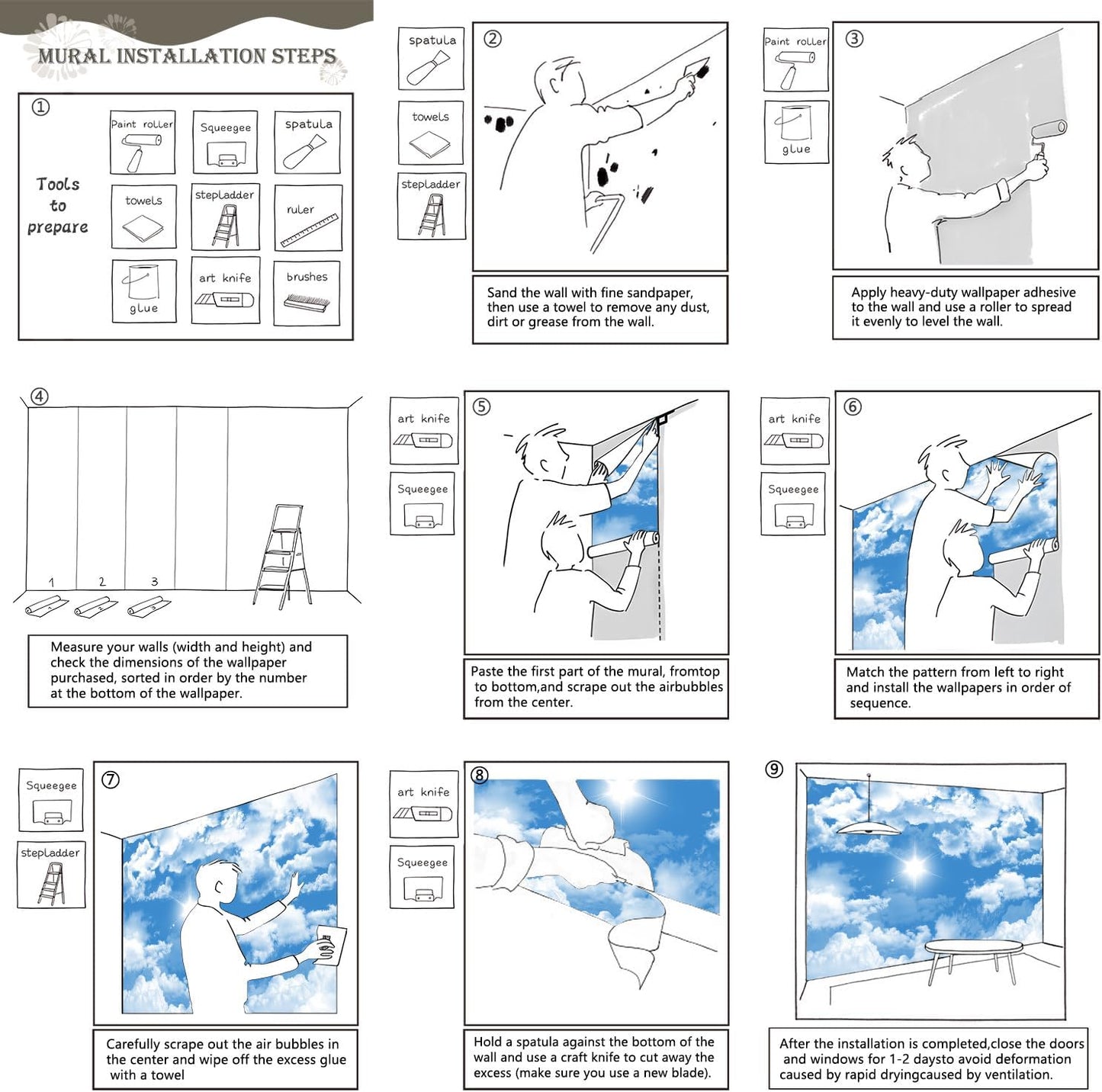 AFZEVEB-Ceiling Mural Blue Sky White Clouds Wallpaper for Living Room 136"x96"(Not Peel and Stick)