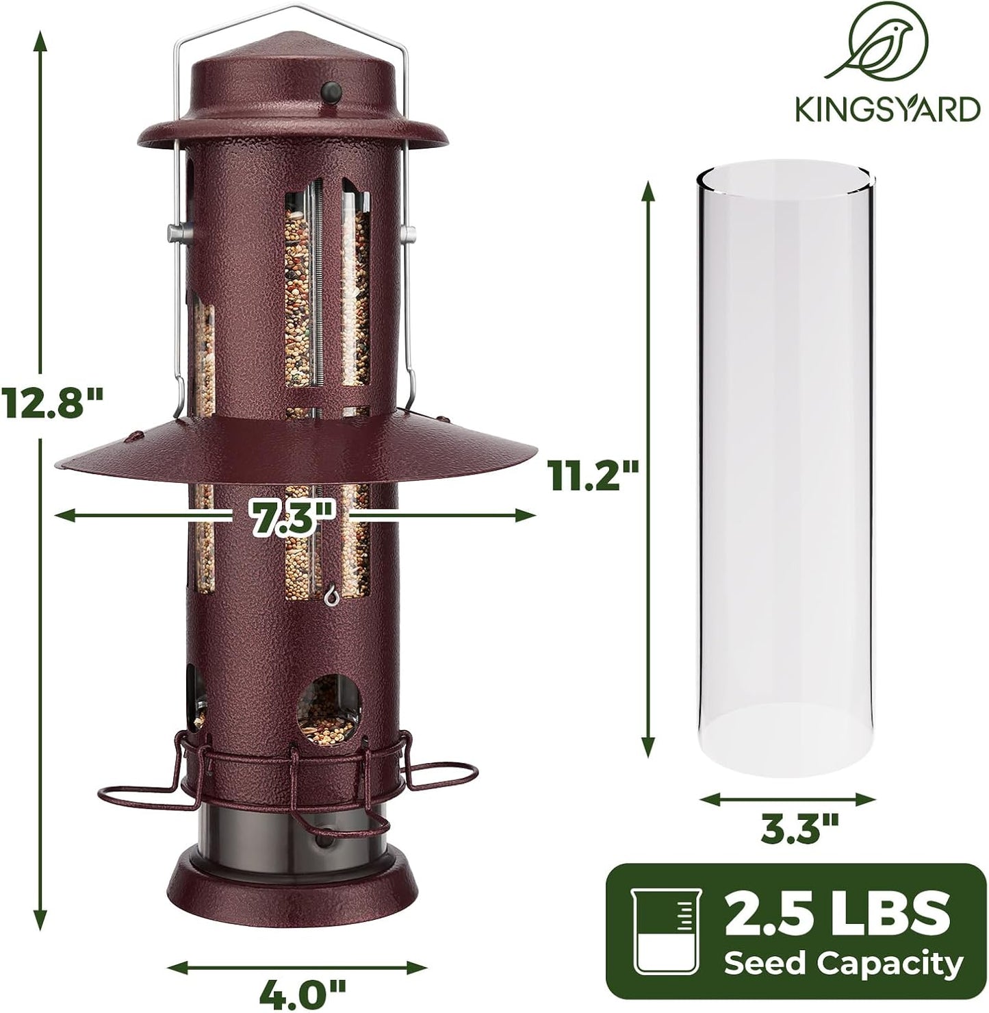 Kingsyard Squirrel Proof Bird Feeder with Removable Base, All Metal, Tube Bird Feeders for Outdoors Hanging, Easy to Clean & Refill, Antique Copper
