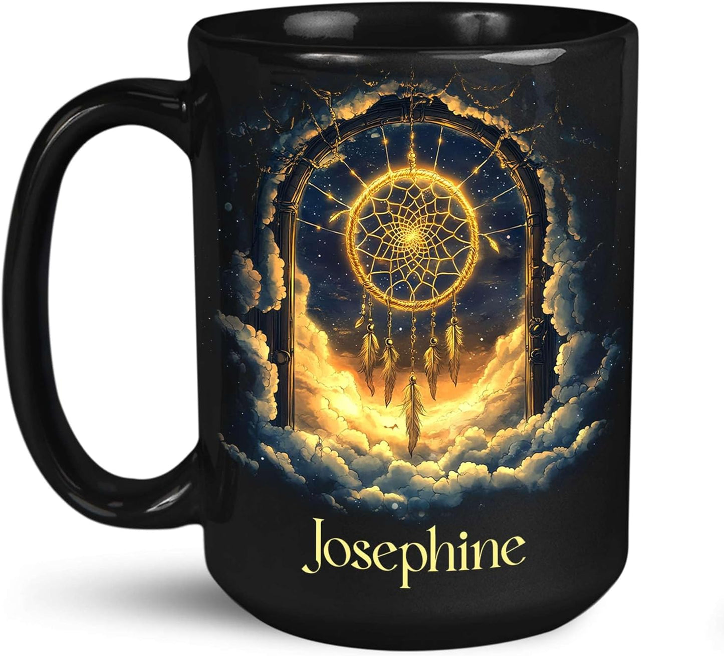 Personalized Name Black Coffee Mug, Custom Unique Celestial Mug 11oz or 15oz, Custom Fantasy Landscape Ceramic Cup, Nature Lover Coffee Cup for Holiday, Gifts for Women, Men