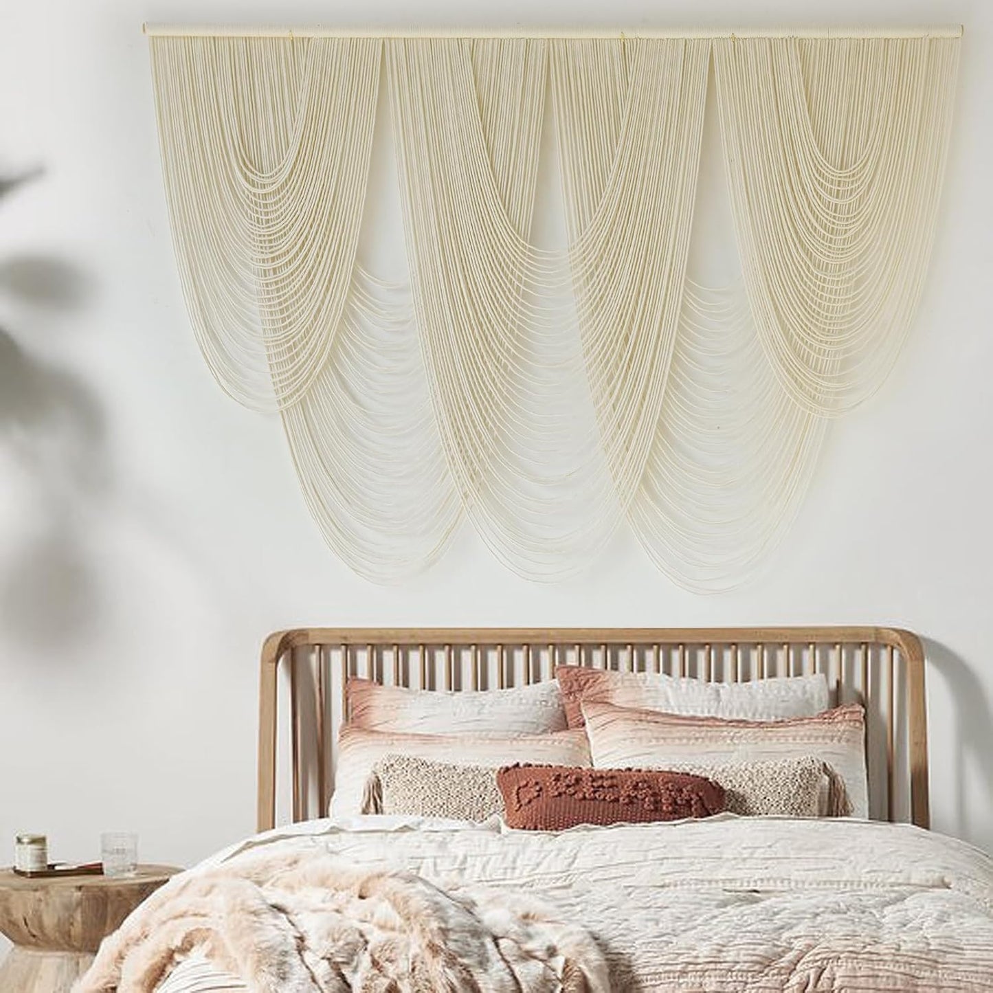 Macrame Wall Hanging Large Macrame Wall Decor Yarn Art 57" W x 41" L For Headboard Bedroom Living Room Craftsmanship Fiber Home Art