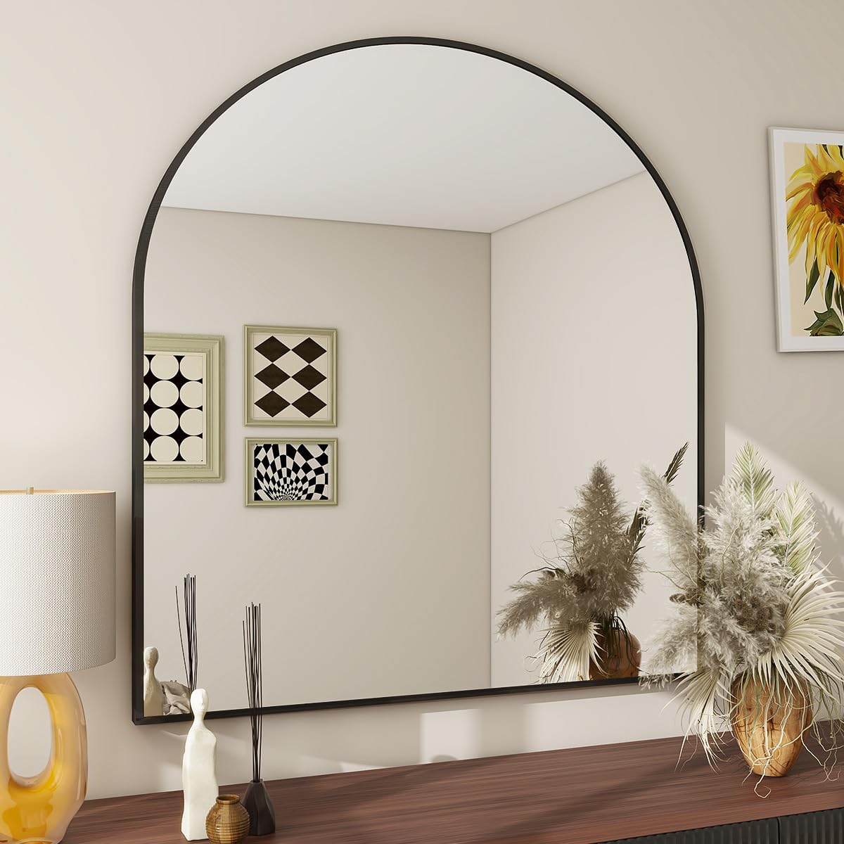 BEAUTYPEAK 32"x34" Arch Bathroom Mirror, Wall Mounted Vanity Metal Frame Mirror for Bedroom, Entryway, Living Room, Black