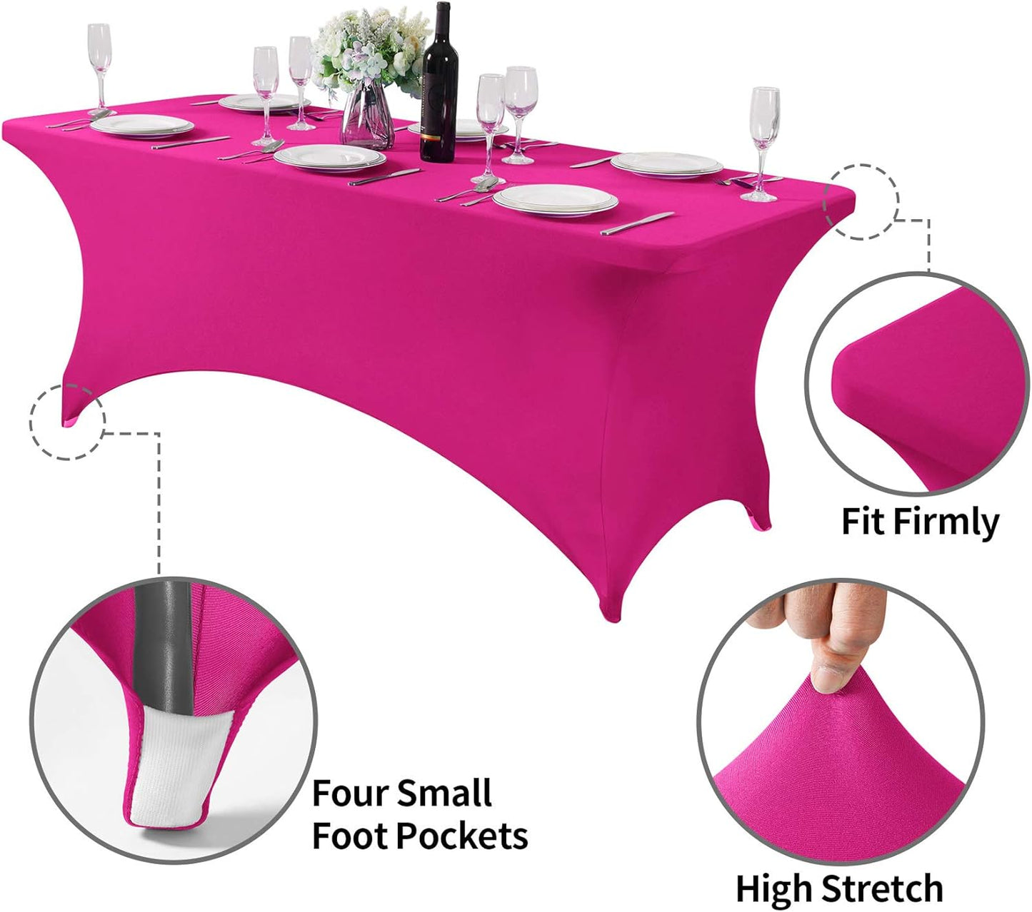 Spandex Table Cover for 6Ft or 4fT or 8ft Table Universal Fitted Stretch Tablecloth for Party, Banquet, Wedding and Events-Fuchsia